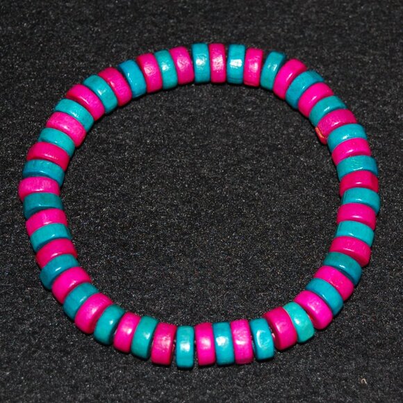 Pink Bracelet,Wood Bracelet,Pink Surfer Bracelet,Pink Wooden Bracelet - Picture 2 of 2